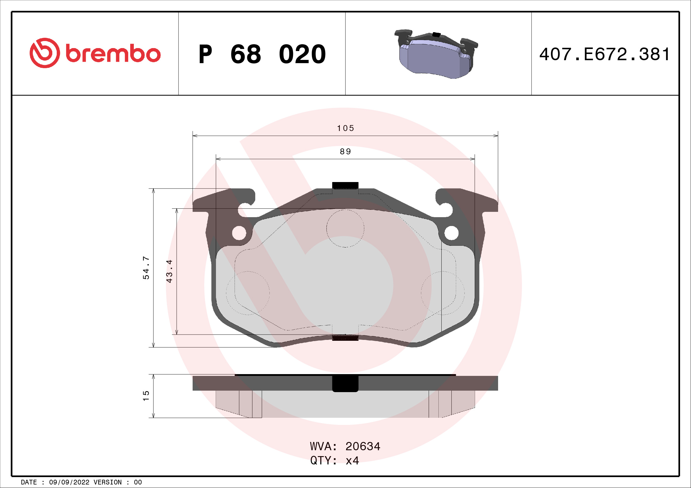 A.B.S. P 68 020 BREMBO Bremsbelagsatz, Scheibenbremse